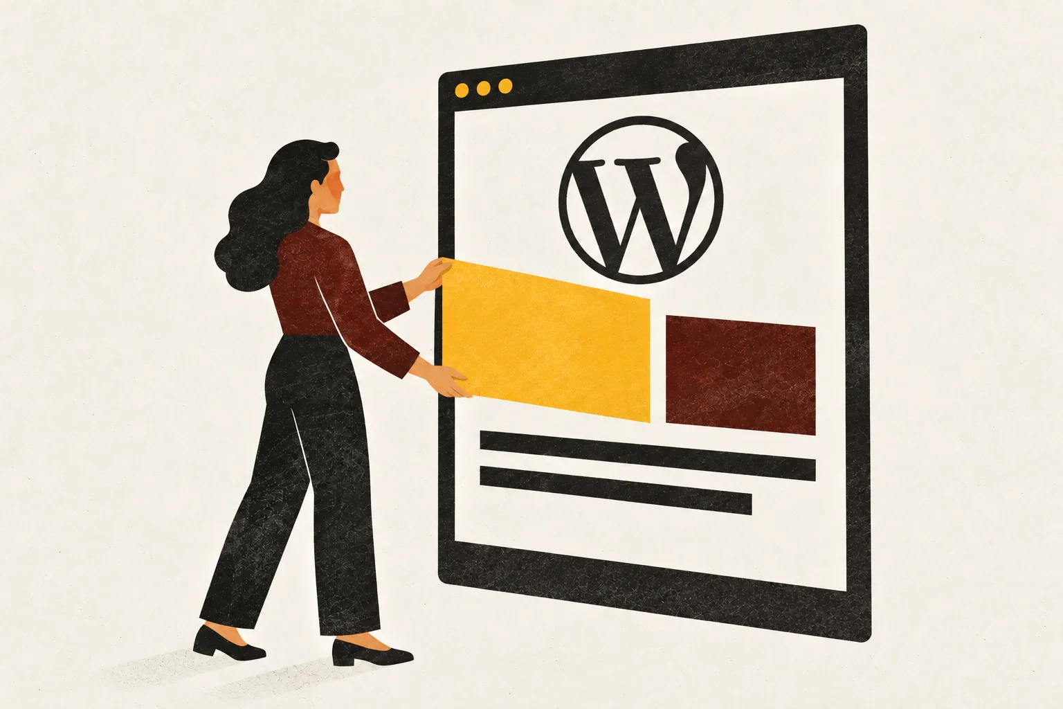 Una persona actualitza el contingut d’una web al costat del logotip de WordPress.